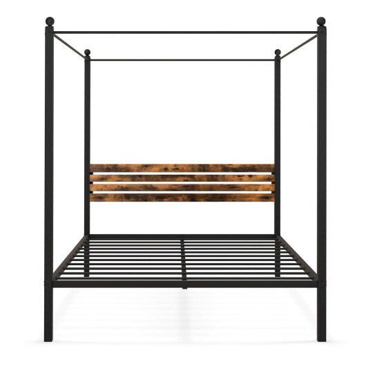 Queen Size Canopy Bed Frame with Under Bed Storage-Twin Size