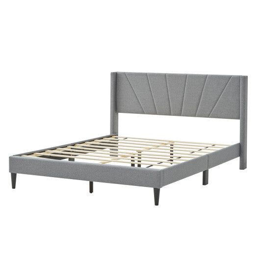 Twin/Queen Bed Frame with Linen Upholstered Wingback Headboard-Twin Size