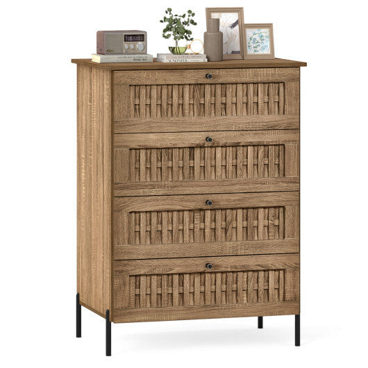 4-Drawer Dresser with Interlocking Mechanism and Metal Legs for Bedroom-Oak