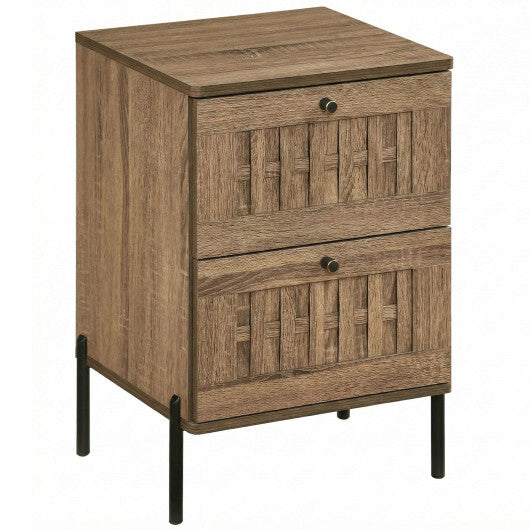 Nightstand Mid Century Modern End Table with Storage Drawers-Rustic Brown