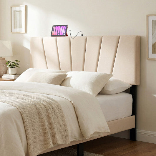 Headboard for Queen and Full Size Bed Geometric Upholstered Head Board-Gray