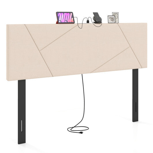 Headboard for Full Size Bed and Queen Geometric Upholstered Head Board-Gray