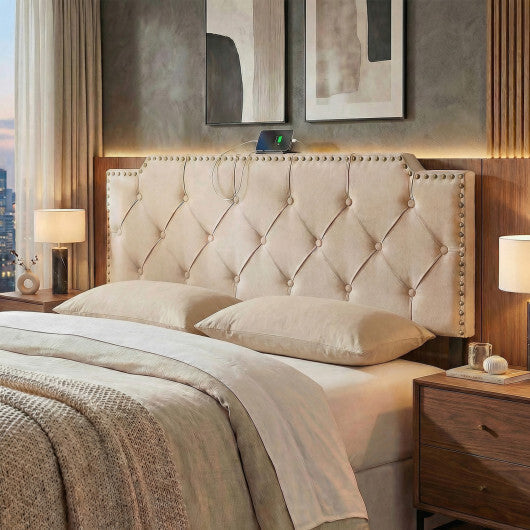 Headboard for Queen and Full Size Bed Rivet Tufted Upholstered Head Board-Gray