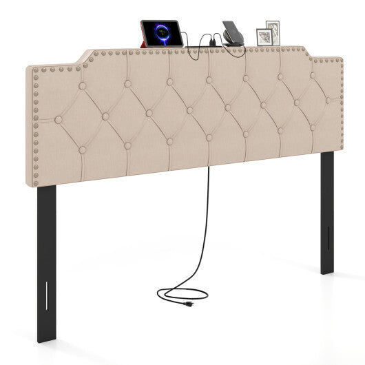 Headboard for Queen and Full Size Bed Rivet Tufted Upholstered Head Board-Gray