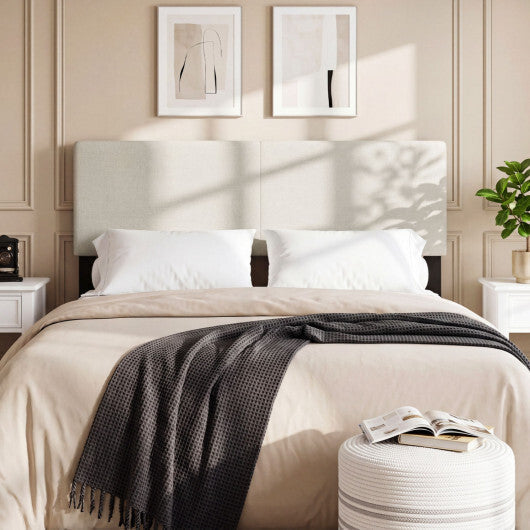Upholstered Headboard Queen/Full Size Vertical Quilted Linen Fabric Bed Frame Mount Panel-Gray