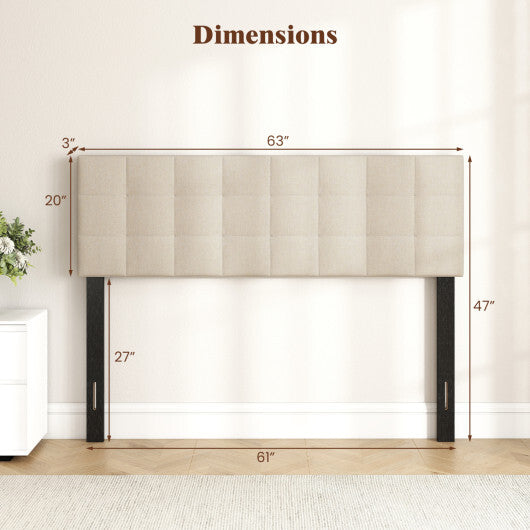 Upholstered Headboard Queen/Full Size Quilted Grid Linen Fabric Bed Frame Mount Panel-Gray