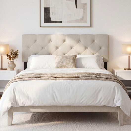 Upholstered Headboard Queen/Full Size Tufted Linen Fabric Bed Frame Mount Panel-Gray