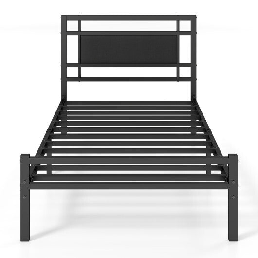 Metal Bed Frame with Upholstered Headboard-Twin Size