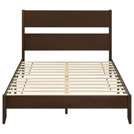 Queen Bed Frame with Headboard and Solid Wood Legs 12 Slats-Warm Brown