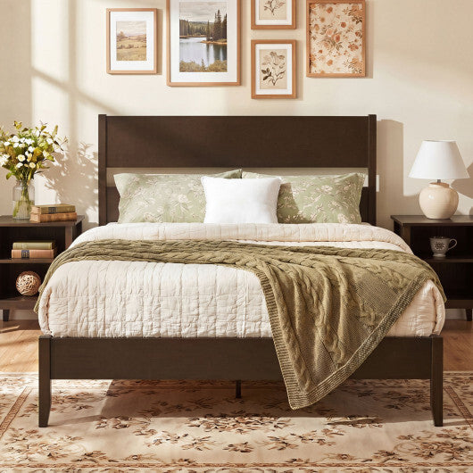 Queen Bed Frame with Headboard and Solid Wood Legs 12 Slats-Warm Brown