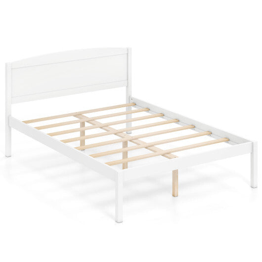 Full Size Wooden Platform Bed Frame with Curved Headboard-Walnut