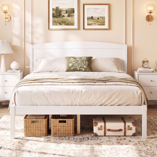 Full Size Wooden Platform Bed Frame with Curved Headboard-Walnut