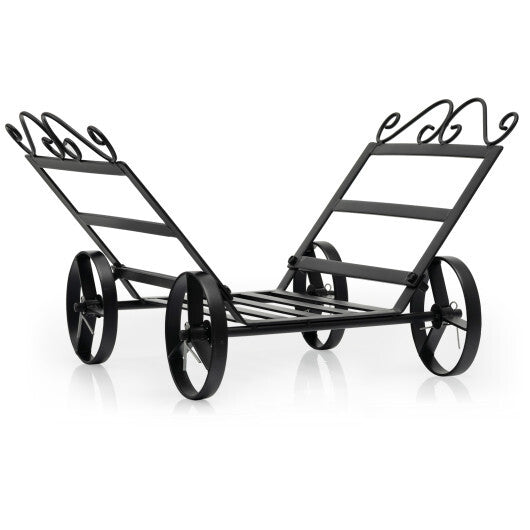 Firewood Rack Decorative Rustproof Steel Fireplace Log Holder with Wheels - Color: Black