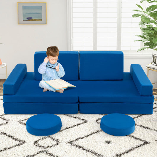 10-Piece Kids Play Couch Sofa with Portable Handle-Gray