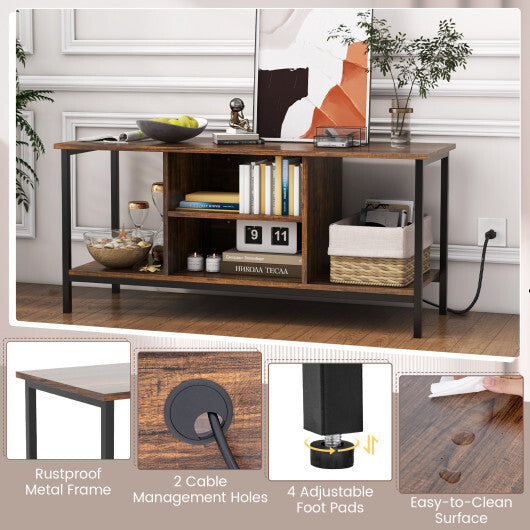 TV Stand Entertainment Center with Open Storage Shelves and Power Outlets to 50 Inches-Rustic Brown