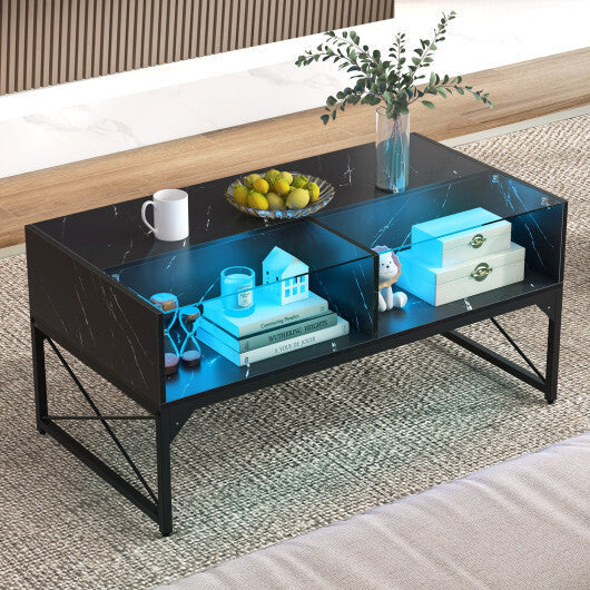 Center Table with Faux Marble and Tempered Glass Top-White