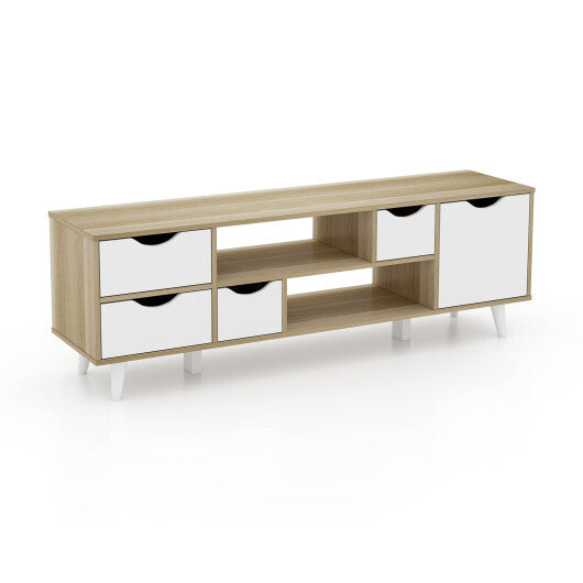 TV Stand for TVs up to 55" Television Cabinetw/ 4 Drawers & 2 Open Shelves-Oak