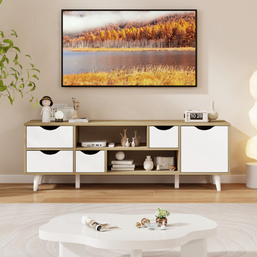 TV Stand for TVs up to 55" Television Cabinetw/ 4 Drawers & 2 Open Shelves-Oak