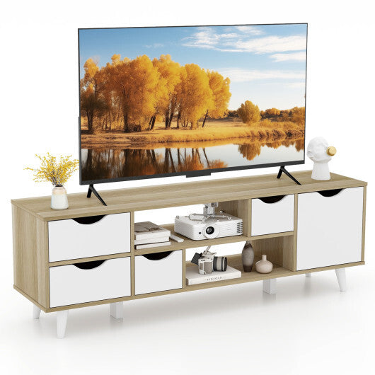 TV Stand for TVs up to 55" Television Cabinetw/ 4 Drawers & 2 Open Shelves-Oak