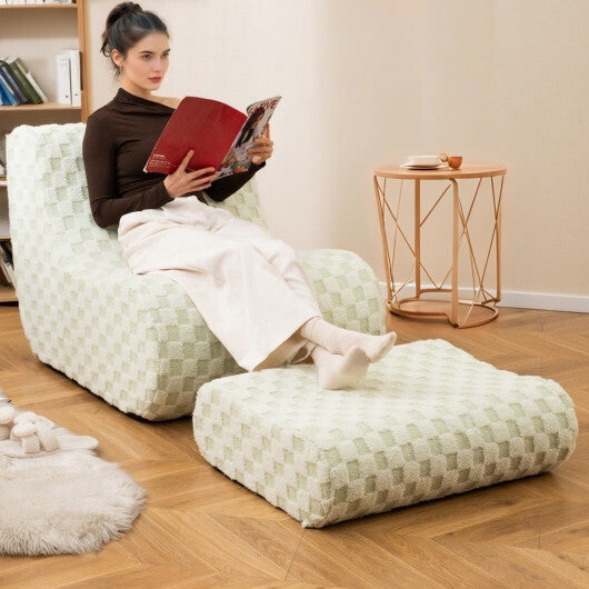 Bean Bag Chair with Ottoman and High Elasticity Sponge-Green