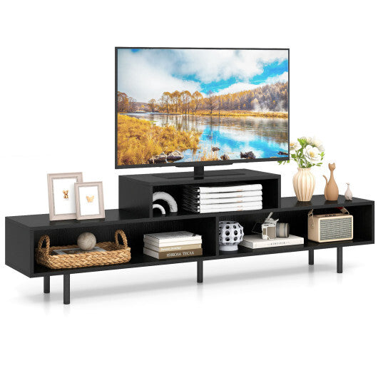 3 Cubby TV Stand for TVs up to 70 Inch with Open Storage Compartments-Rustic Brown