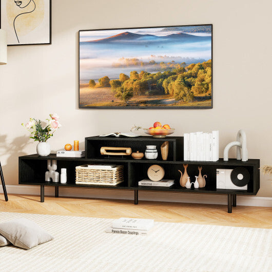 3 Cubby TV Stand for TVs up to 70 Inch with Open Storage Compartments-Rustic Brown