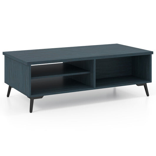 2-Tier Mid Century Modern Coffee Table with Storage Shelves Compartments-Walnut