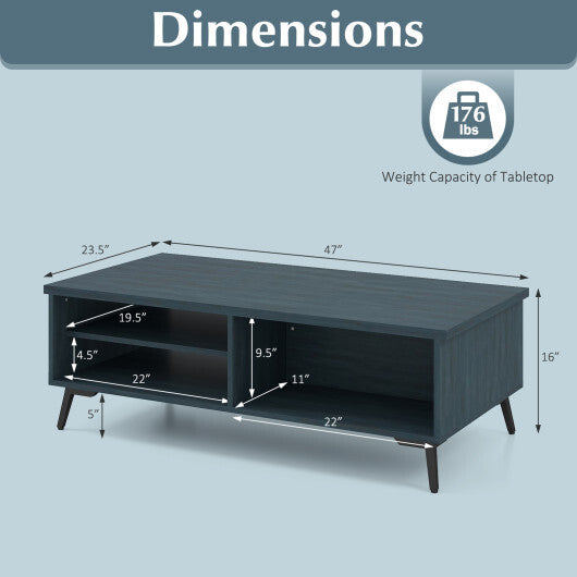 2-Tier Mid Century Modern Coffee Table with Storage Shelves Compartments-Walnut