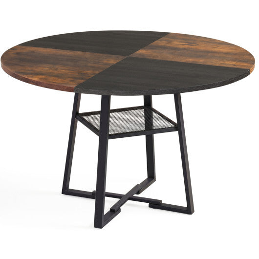 Round Dining Table for 4-6 with Storage Shelf and Metal Legs-Gray