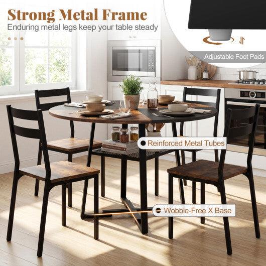 Round Dining Table for 4-6 with Storage Shelf and Metal Legs-Gray