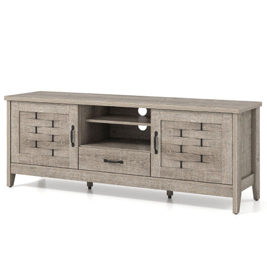Farmhouse TV Stand for 65 Inch TVs with 2 Woven Accent Doors and 3 Adjustable Shelves-Rustic Brown