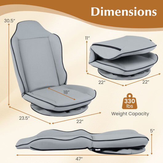 360 Swivel Floor Gaming Chair with 5-Level Adjustable Backrest-Gray