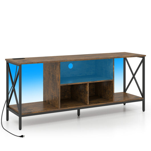 TV Stand with LED Lights for 65 Inch TV Entertainment Center with Power Outlets-Brown