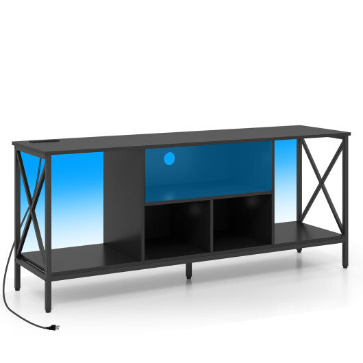 TV Stand with LED Lights for 65 Inch TV Entertainment Center with Power Outlets-Brown