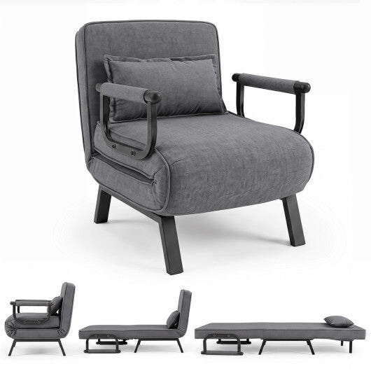 3-in-1 Folding Sofa Bed with Adjustable Backrest Comfy Cushion and Hidden Metal Legs-Gray