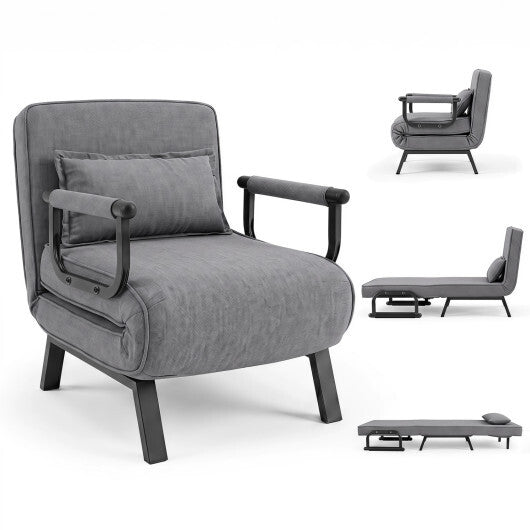 3-in-1 Folding Sofa Bed with Adjustable Backrest Comfy Cushion and Hidden Metal Legs-Gray
