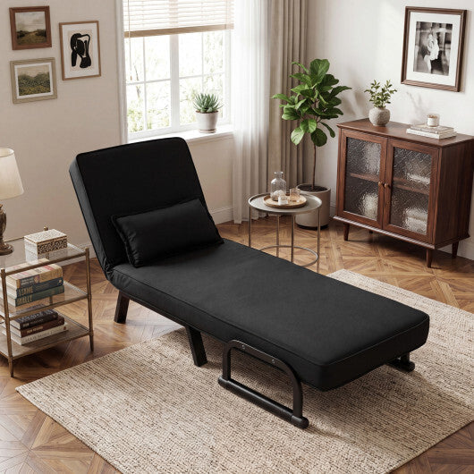 3-in-1 Folding Sofa Bed with Adjustable Backrest Comfy Cushion and Hidden Metal Legs-Gray