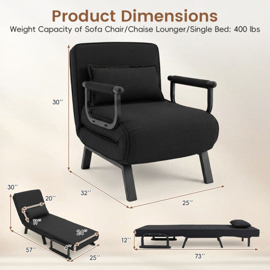 3-in-1 Folding Sofa Bed with Adjustable Backrest Comfy Cushion and Hidden Metal Legs-Gray