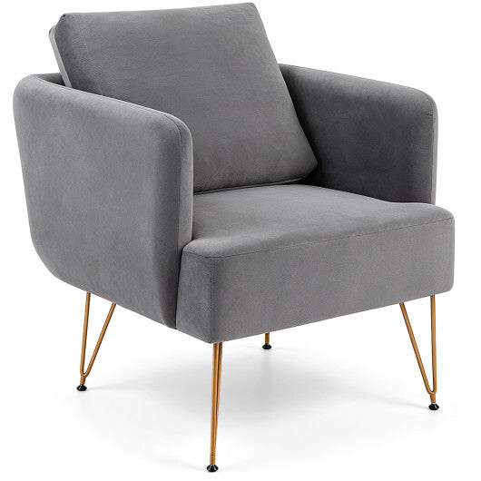 Modern Accent Chair w/Back Cushion & Golden Metal Legs for Living Room Bedroom-Gray