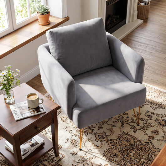 Modern Accent Chair w/Back Cushion & Golden Metal Legs for Living Room Bedroom-Gray
