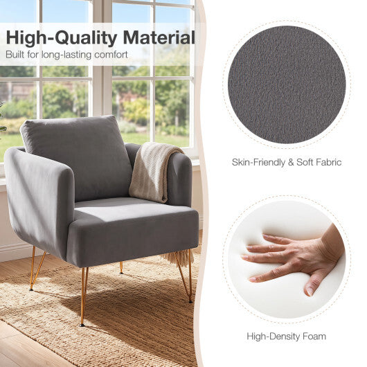 Modern Accent Chair w/Back Cushion & Golden Metal Legs for Living Room Bedroom-Gray