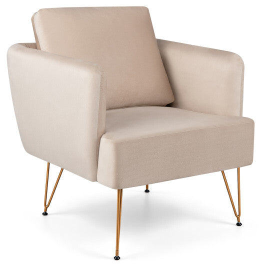 Modern Accent Chair w/Back Cushion & Golden Metal Legs for Living Room Bedroom-Gray