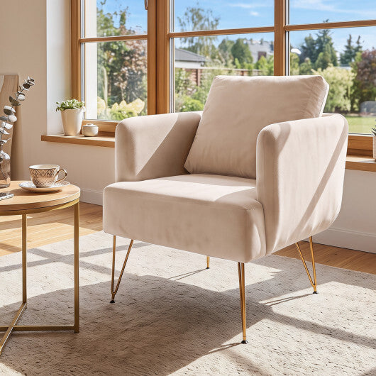 Modern Accent Chair w/Back Cushion & Golden Metal Legs for Living Room Bedroom-Gray