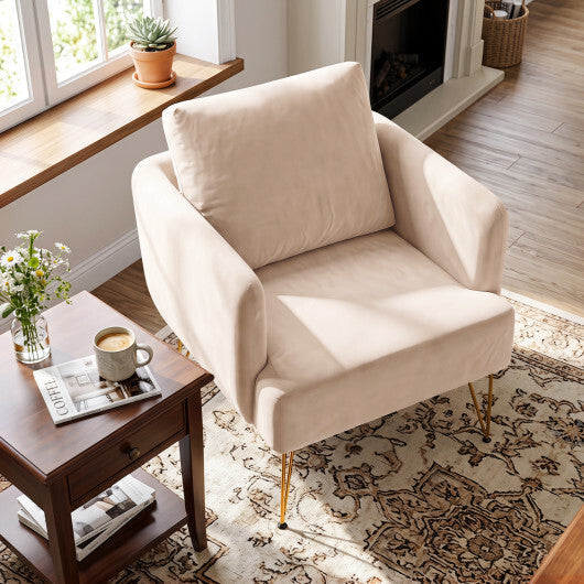 Modern Accent Chair w/Back Cushion & Golden Metal Legs for Living Room Bedroom-Gray