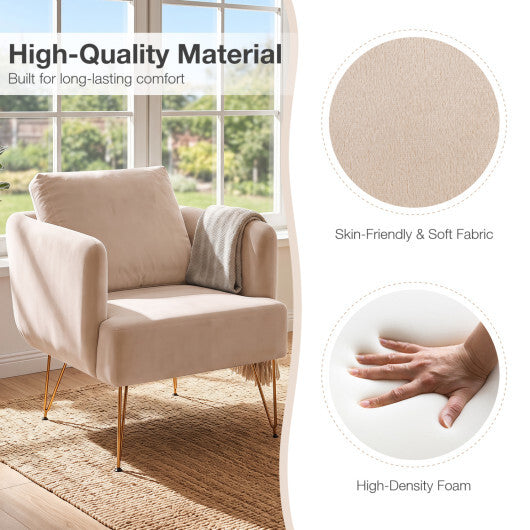 Modern Accent Chair w/Back Cushion & Golden Metal Legs for Living Room Bedroom-Gray