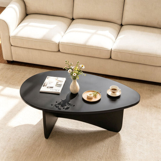 Oval Coffee Table Mid Century Modern Accent Table Low Profile Wooden Center Table-Black