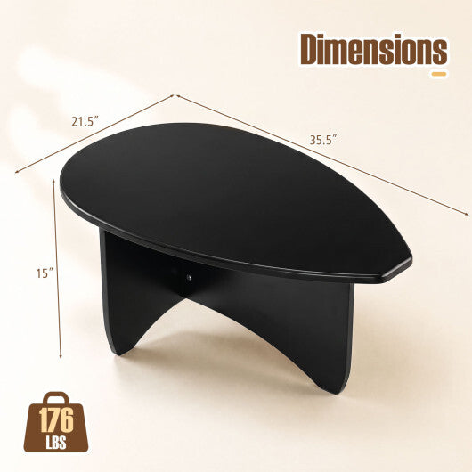Oval Coffee Table Mid Century Modern Accent Table Low Profile Wooden Center Table-Black