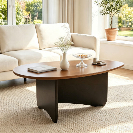 Oval Coffee Table Mid Century Modern Accent Table Low Profile Wooden Center Table-Black