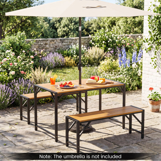 Set of 1 Acacia Wood Outdoor Bench 47.5" with Slatted Seat for Backyard