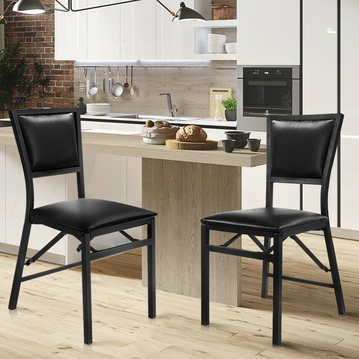 Set of 2 Metal Folding Dining Chair with Space Saving Design - Color: Black